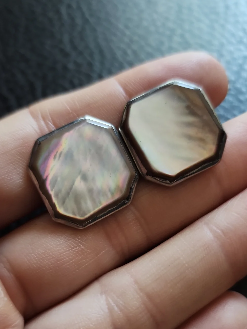 VTG Octagon Sterling & Mother-of-Pearl Cufflinks - Iridescent Shell